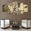 Middle Earth Map Rustic Lotr - Movie 5 Panel Canvas Art Wall Decor