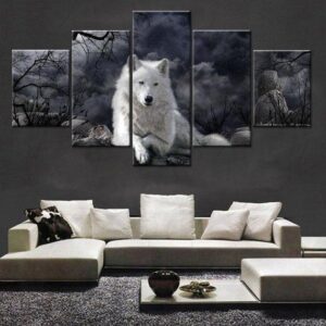 Midnight Wolf - Animal 5 Panel Canvas Art Wall Decor