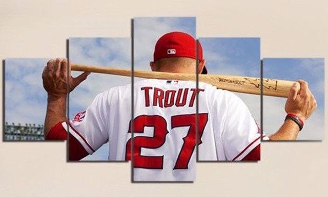 Mike Trout 27 Of Los Angeles Angels Team Baseball - 5 Panel Canvas Art Wall Decor Mike Trout 27 Of Los Angeles Angels Team Baseball - 5 Panel Canvas Art Wall Decor
