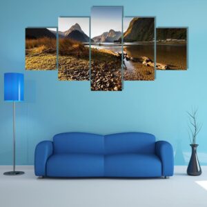 Milford Sound In New Zealand Fiordland - Nature 5 Panel Canvas Art Wall Decor