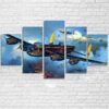 Military Fight War Plane 01 - Aircraft 5 Panel Canvas Art Wall Decor