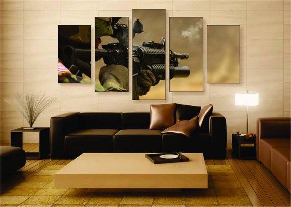 Military Rifle - Army 5 Panel Canvas Art Wall Decor Military Rifle - Army 5 Panel Canvas Art Wall Decor