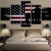 Military Silhouette With Flag At Sunset - Army 5 Panel Canvas Art Wall Decor