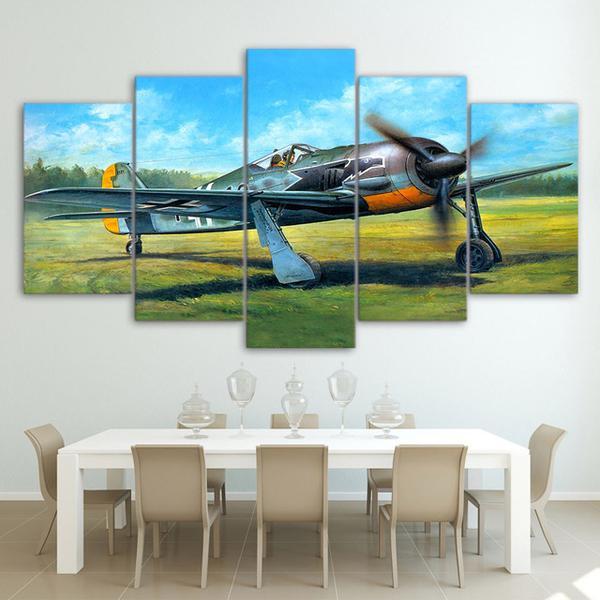 Military Vintage Airplane Plane Take-Off On Green Grass - Aircraft 5 Panel Canvas Art Wall Decor Military Vintage Airplane Plane Take-Off On Green Grass - Aircraft 5 Panel Canvas Art Wall Decor