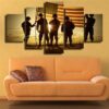 Military With Flag At Sunset - Army 5 Panel Canvas Art Wall Decor