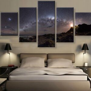 Milky Way And Aurora Lights - Nature 5 Panel Canvas Art Wall Decor