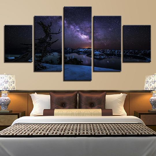 Milky Way Over Snowy Lake - Nature 5 Panel Canvas Art Wall Decor Milky Way Over Snowy Lake - Nature 5 Panel Canvas Art Wall Decor