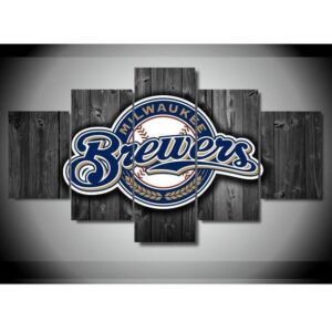 Milwaukee Brewers Sports Team Logo Baseball - 5 Panel Canvas Art Wall Decor
