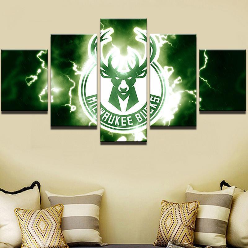 Milwaukee Bucks NBA Basketball - 5 Panel Canvas Art Wall Decor Milwaukee Bucks NBA Basketball - 5 Panel Canvas Art Wall Decor