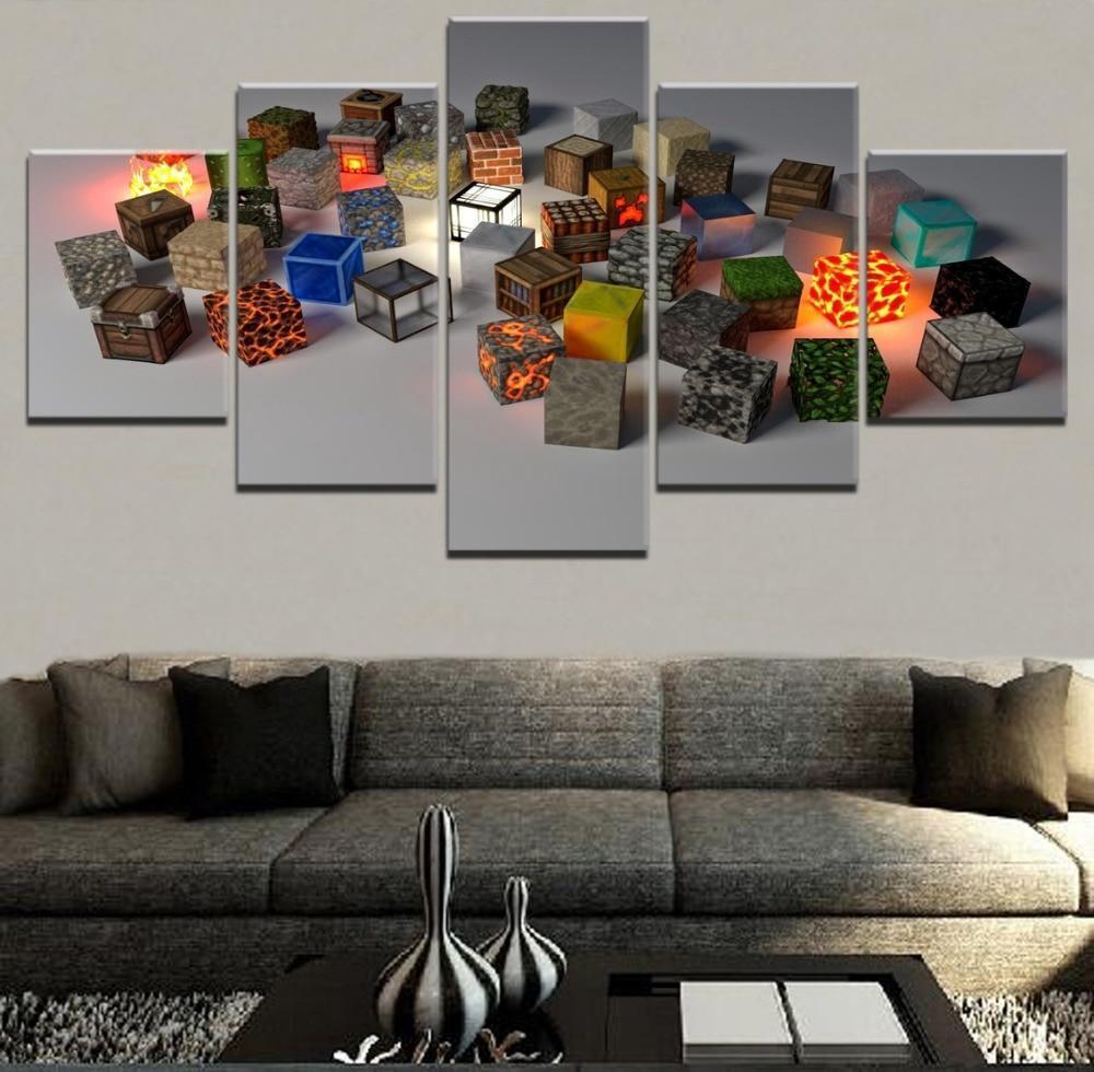 Minecraft Lot Of Block Gaming - 5 Panel Canvas Art Wall Decor Minecraft Lot Of Block Gaming - 5 Panel Canvas Art Wall Decor