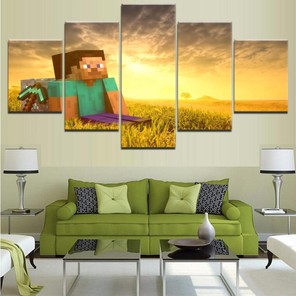 Minecraft Stunning Sunset Gaming - 5 Panel Canvas Art Wall Decor Minecraft Stunning Sunset Gaming - 5 Panel Canvas Art Wall Decor