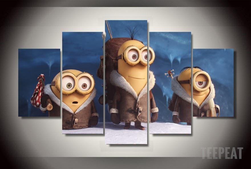 Minions Family - Cartoon 5 Panel Canvas Art Wall Decor Minions Family - Cartoon 5 Panel Canvas Art Wall Decor