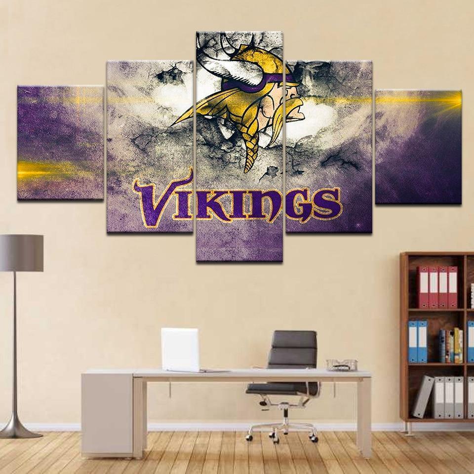 Minnesota Vikings Logo Football - 5 Panel Canvas Art Wall Decor Minnesota Vikings Logo Football - 5 Panel Canvas Art Wall Decor
