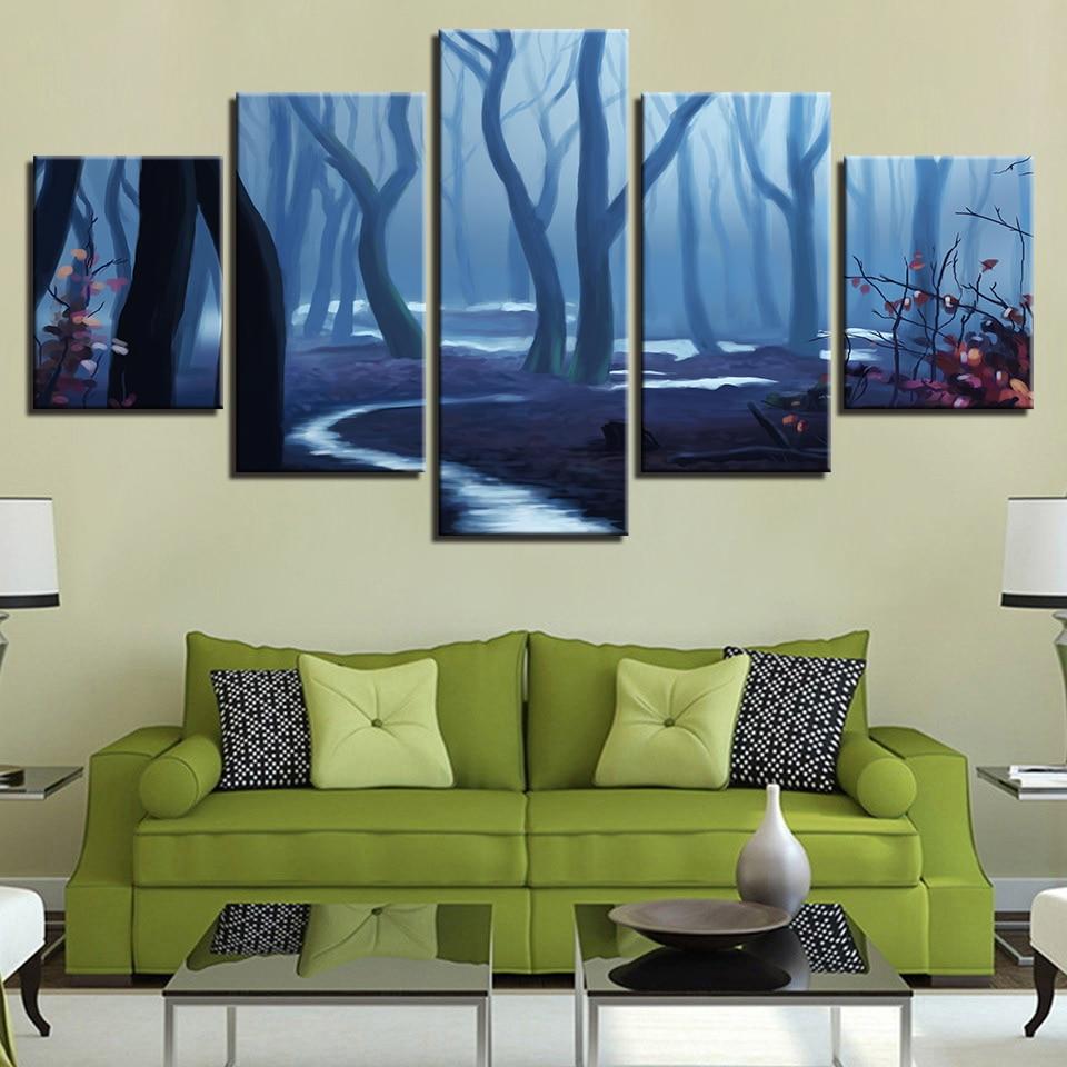 Misty Forest - Nature 5 Panel Canvas Art Wall Decor Misty Forest - Nature 5 Panel Canvas Art Wall Decor
