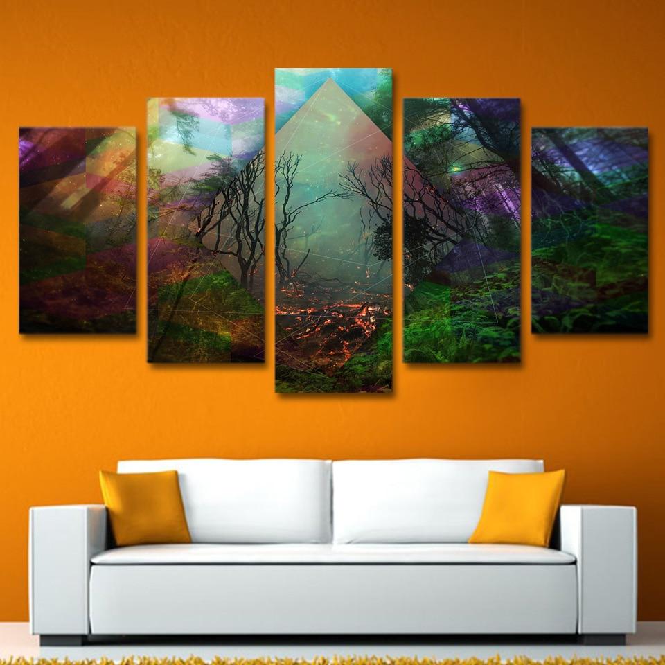 Misty Forest&Fire - Nature 5 Panel Canvas Art Wall Decor Misty Forest&Fire - Nature 5 Panel Canvas Art Wall Decor