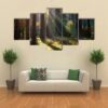 Misty Old Forest Autumn Woods - Nature 5 Panel Canvas Art Wall Decor