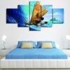 Moana And Maui Surfing - Cartoon 5 Panel Canvas Art Wall Decor