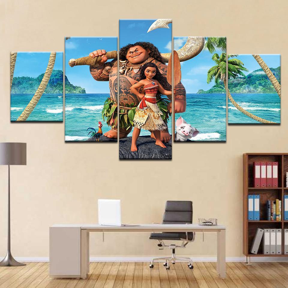 Moana and Brave Maui Disney - 5 Panel Canvas Art Wall Decor Moana and Brave Maui Disney - 5 Panel Canvas Art Wall Decor