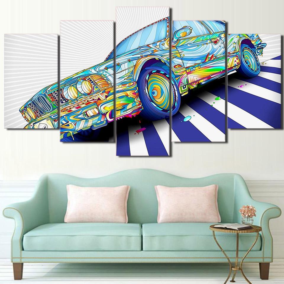 Modern Psychedelic Car Abstract - Automative 5 Panel Canvas Art Wall Decor Modern Psychedelic Car Abstract - Automative 5 Panel Canvas Art Wall Decor
