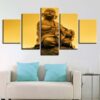 Monk Meditation Gold - Religion 5 Panel Canvas Art Wall Decor