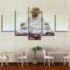 Monk Meditation White - Religion 5 Panel Canvas Art Wall Decor