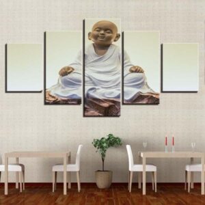 Monk Meditation White - Religion 5 Panel Canvas Art Wall Decor
