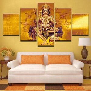Monkey Lord Hanuman Shri Ram - Abstract Religion 5 Panel Canvas Art Wall Decor