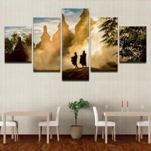 Monks Field Of Merit - Religion 5 Panel Canvas Art Wall Decor
