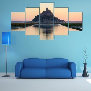 Mont-Saint-Michel With Couesnon River - Nature 5 Panel Canvas Art Wall Decor