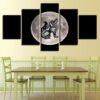 Moon And Cartoon Dog - Abstract 5 Panel Canvas Art Wall Decor