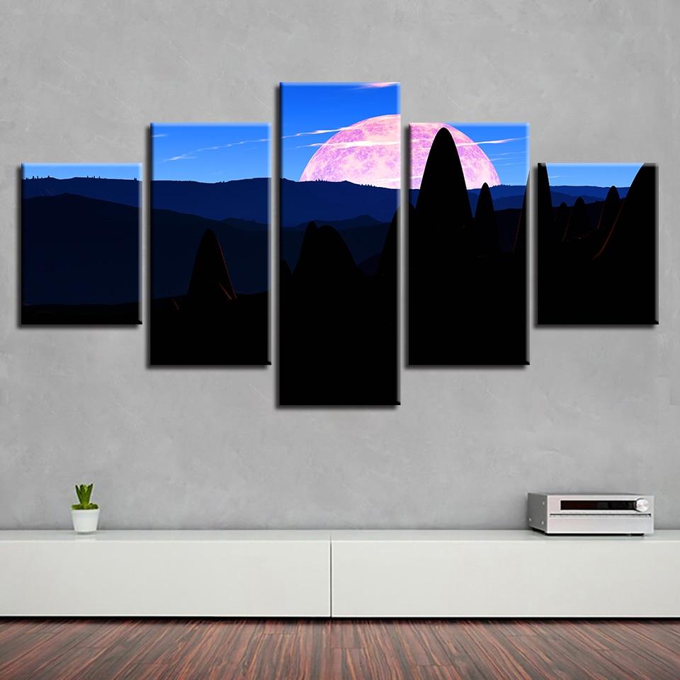 Moon And Mountain - Nature 5 Panel Canvas Art Wall Decor Moon And Mountain - Nature 5 Panel Canvas Art Wall Decor