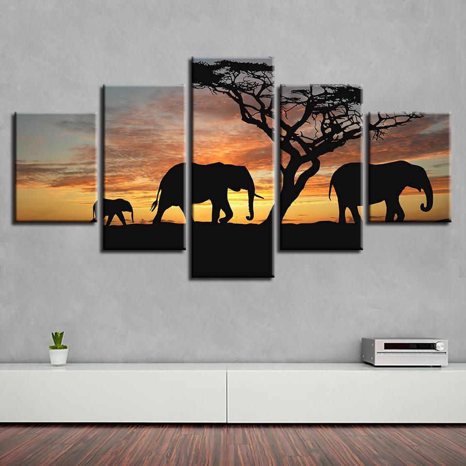 Moon Camel Night View - Animal 5 Panel Canvas Art Wall Decor Moon Camel Night View - Animal 5 Panel Canvas Art Wall Decor