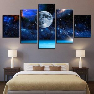 Moon Earth Universe Starry Sky Space Planet Abstract - Space 5 Panel Canvas Art Wall Decor