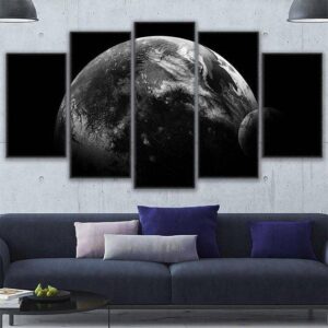 Moon Earth - Space 5 Panel Canvas Art Wall Decor