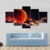Moon Eclipse Planet Red Blood With Clouds - Nature 5 Panel Canvas Art Wall Decor