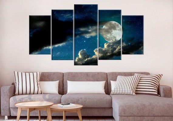 Moon Giclee - Nature 5 Panel Canvas Art Wall Decor Moon Giclee - Nature 5 Panel Canvas Art Wall Decor