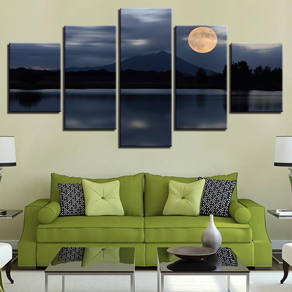 Moon Mountain 1 - Nature 5 Panel Canvas Art Wall Decor Moon Mountain 1 - Nature 5 Panel Canvas Art Wall Decor