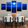 Moon Over Blue Sky And Lake - Nature 5 Panel Canvas Art Wall Decor