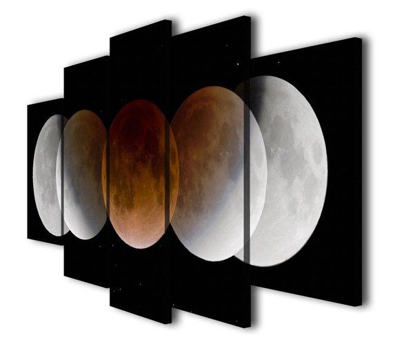 Moon Phases Landscape - Space 5 Panel Canvas Art Wall Decor Moon Phases Landscape - Space 5 Panel Canvas Art Wall Decor