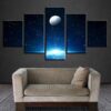 Moon Planet Lightning - Space 5 Panel Canvas Art Wall Decor