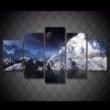 Moon Snowy Sky - Nature 5 Panel Canvas Art Wall Decor