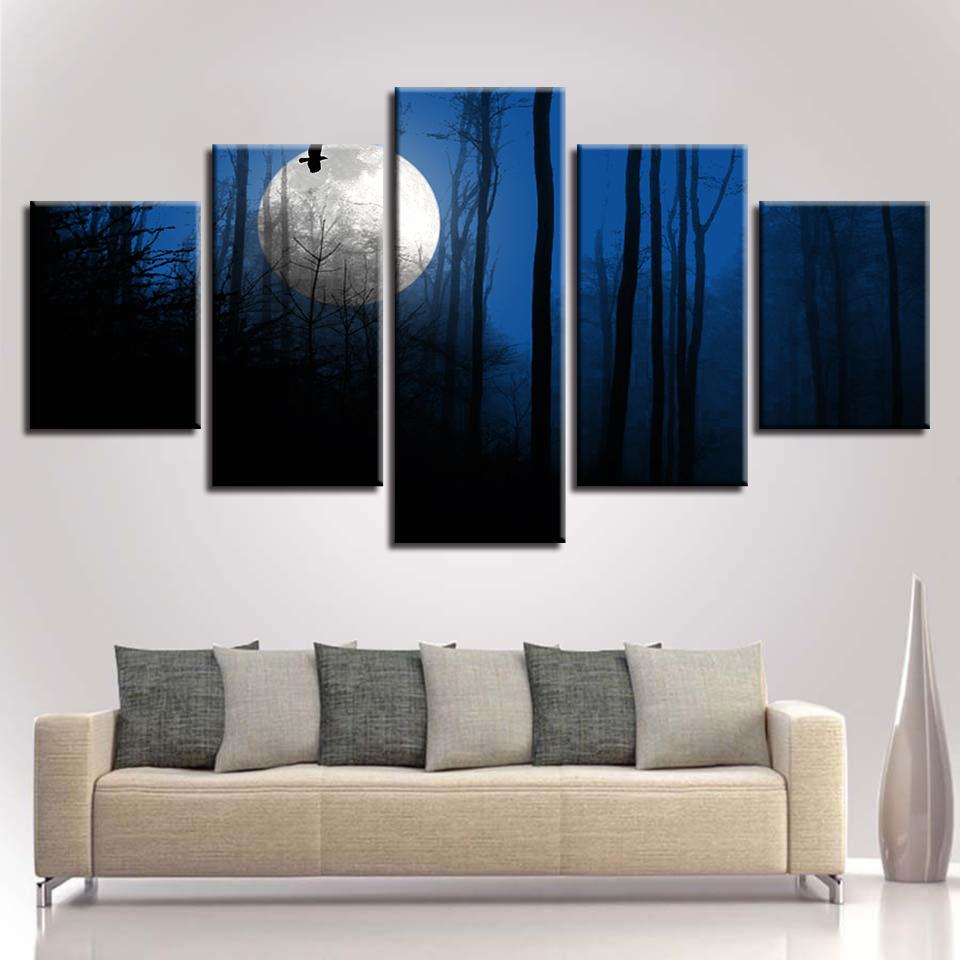 Moon Tree Landscape - Nature 5 Panel Canvas Art Wall Decor Moon Tree Landscape - Nature 5 Panel Canvas Art Wall Decor