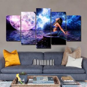 Moonlight Mermaid - Nature 5 Panel Canvas Art Wall Decor
