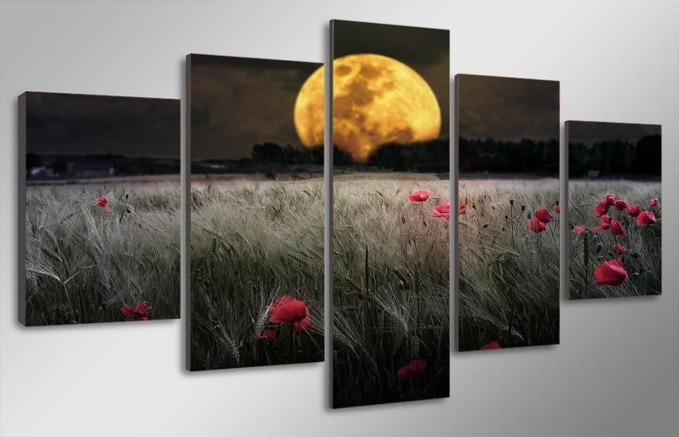 Moonlight flowers - Nature 5 Panel Canvas Art Wall Decor Moonlight flowers - Nature 5 Panel Canvas Art Wall Decor