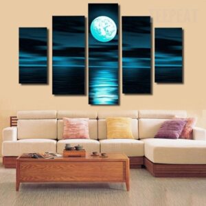 Moonlit Night - Nature 5 Panel Canvas Art Wall Decor