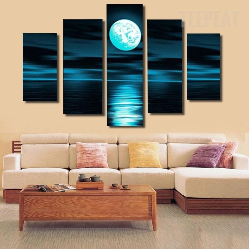 Moonlit Night - Nature 5 Panel Canvas Art Wall Decor Moonlit Night - Nature 5 Panel Canvas Art Wall Decor
