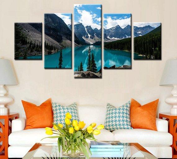 Moraine Lake 03 - Nature 5 Panel Canvas Art Wall Decor Moraine Lake 03 - Nature 5 Panel Canvas Art Wall Decor