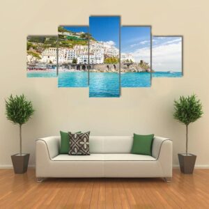 Morning View Of Amalfi Cityscape - Nature 5 Panel Canvas Art Wall Decor