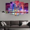 Moscow Russia At Night - Nature 5 Panel Canvas Art Wall Decor
