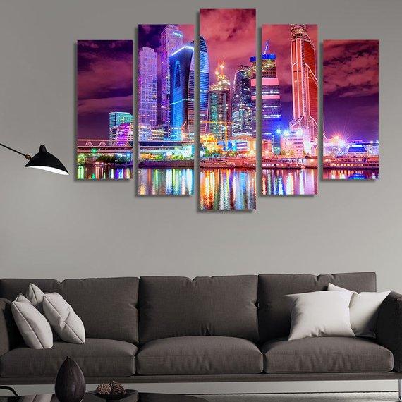 Moscow Russia At Night - Nature 5 Panel Canvas Art Wall Decor Moscow Russia At Night - Nature 5 Panel Canvas Art Wall Decor